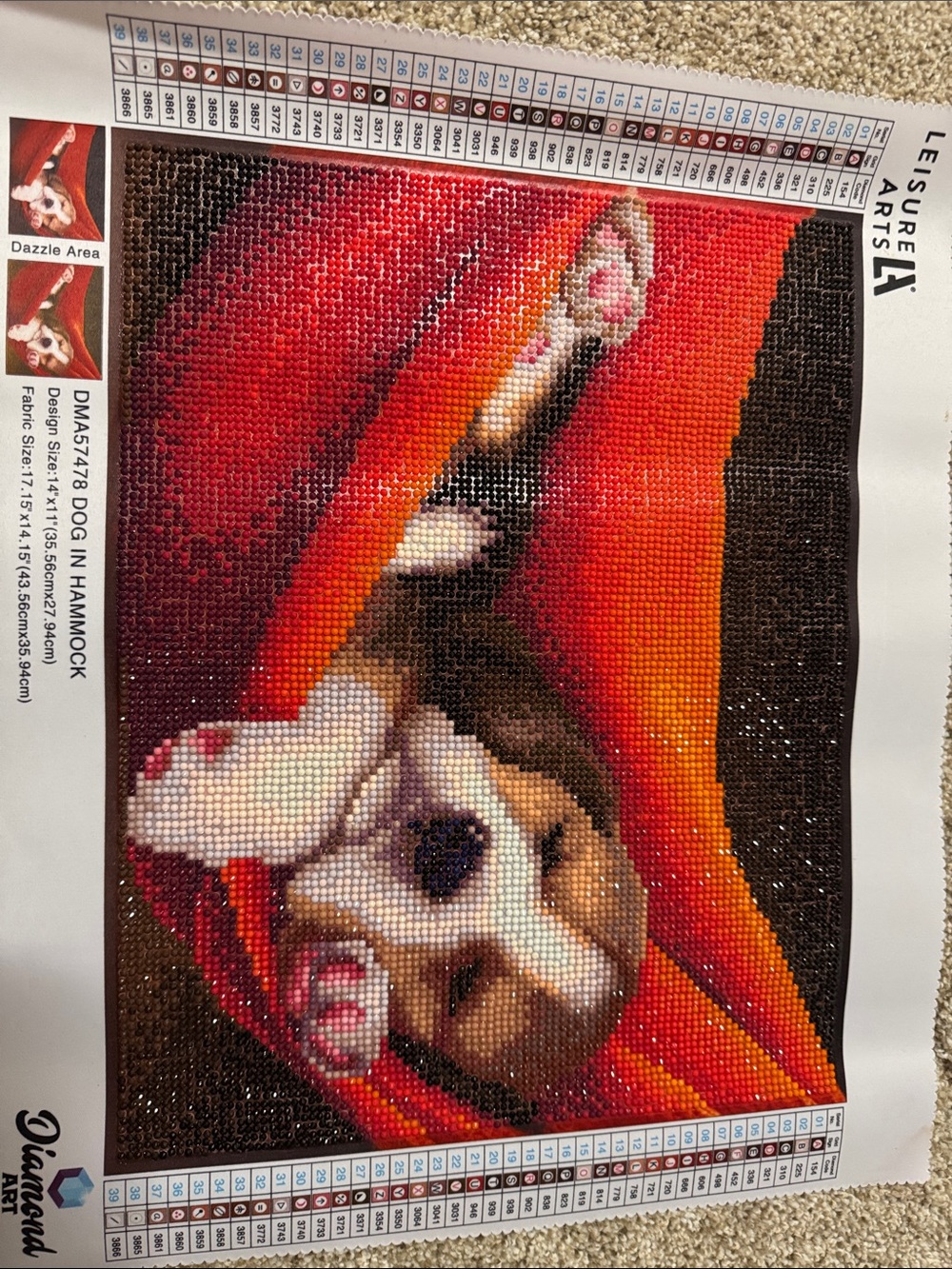 Red & Orange Dog in Hammock Diamond Art painting